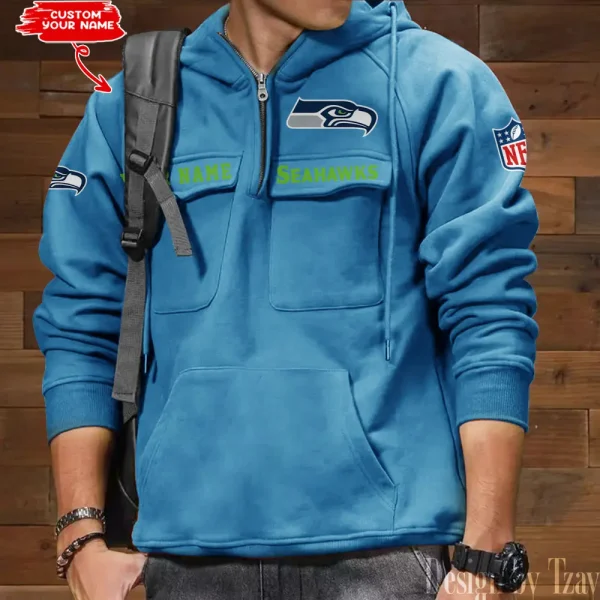 Seattle Seahawks Multi Pocket Zipper Retro Hoodie AZVMHD698 - Image 6