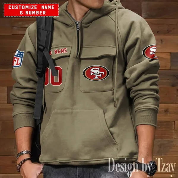 San Francisco 49ers NFL Multi Pocket Zipper Retro Hoodie AZVMHD719