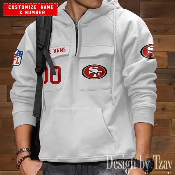 San Francisco 49ers NFL Multi Pocket Zipper Retro Hoodie AZVMHD719 - Image 4