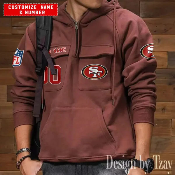 San Francisco 49ers NFL Multi Pocket Zipper Retro Hoodie AZVMHD719 - Image 6