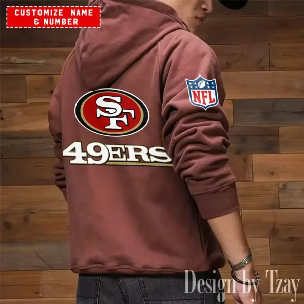 San Francisco 49ers NFL Multi Pocket Zipper Retro Hoodie AZVMHD719 - Image 7