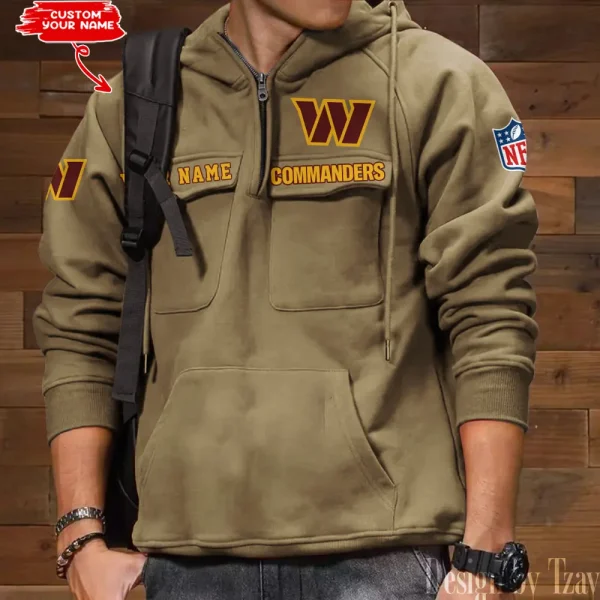 Washington Commanders Multi Pocket Zipper Retro Hoodie AZVMHD701