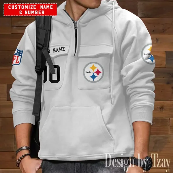 Pittsburgh Steelers NFL Multi Pocket Zipper Retro Hoodie AZVMHD720 - Image 3