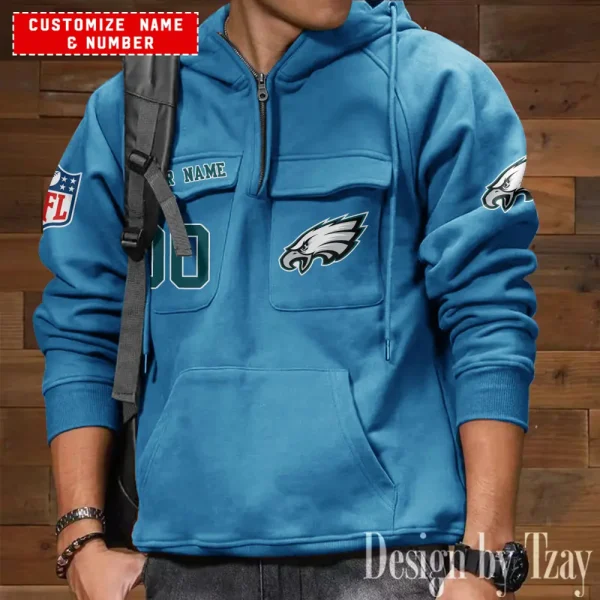 Philadelphia Eagles NFL Multi Pocket Zipper Retro Hoodie AZVMHD721