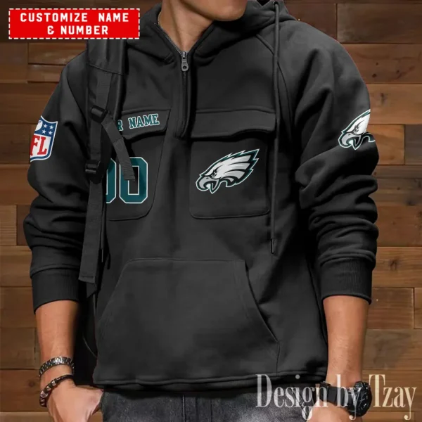 Philadelphia Eagles NFL Multi Pocket Zipper Retro Hoodie AZVMHD721 - Image 5