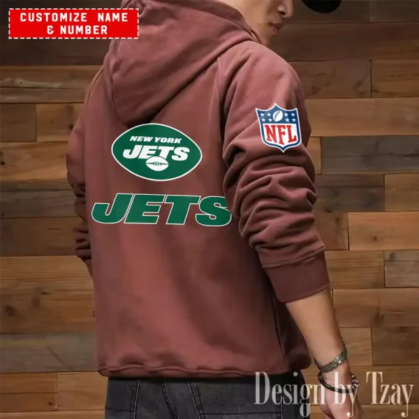 New York Jets NFL Multi Pocket Zipper Retro Hoodie AZVMHD722 - Image 7