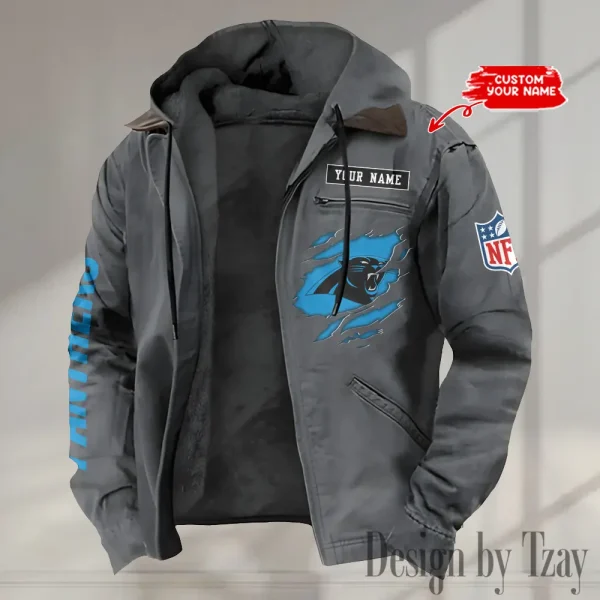 Carolina Panthers Men's Casual Padded Jacket Hooded trending 2025 SPTPJH005 - Image 2