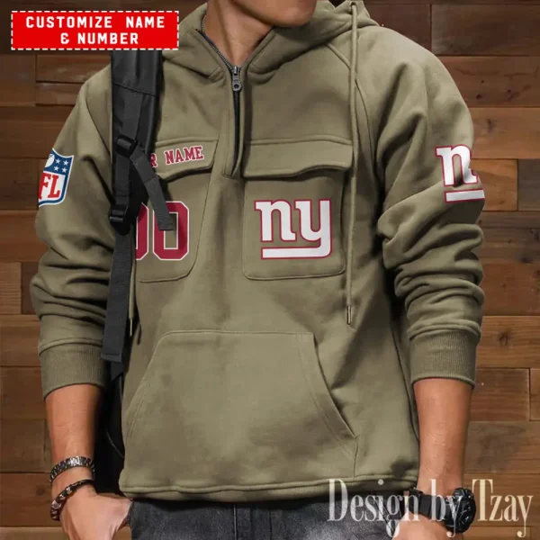 New York Giants NFL Multi Pocket Zipper Retro Hoodie AZVMHD723