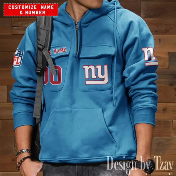 New York Giants NFL Multi Pocket Zipper Retro Hoodie AZVMHD723 - Image 2