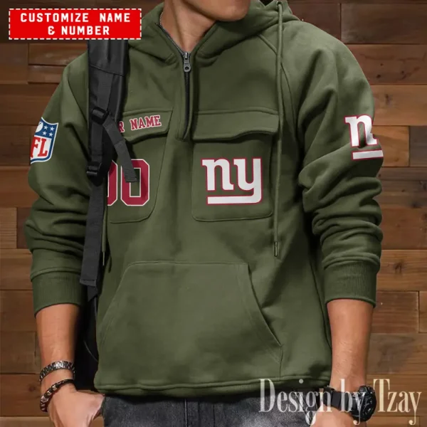 New York Giants NFL Multi Pocket Zipper Retro Hoodie AZVMHD723 - Image 3