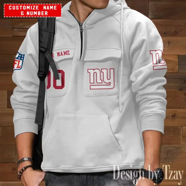 New York Giants NFL Multi Pocket Zipper Retro Hoodie AZVMHD723 - Image 4