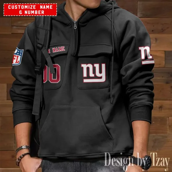 New York Giants NFL Multi Pocket Zipper Retro Hoodie AZVMHD723 - Image 5