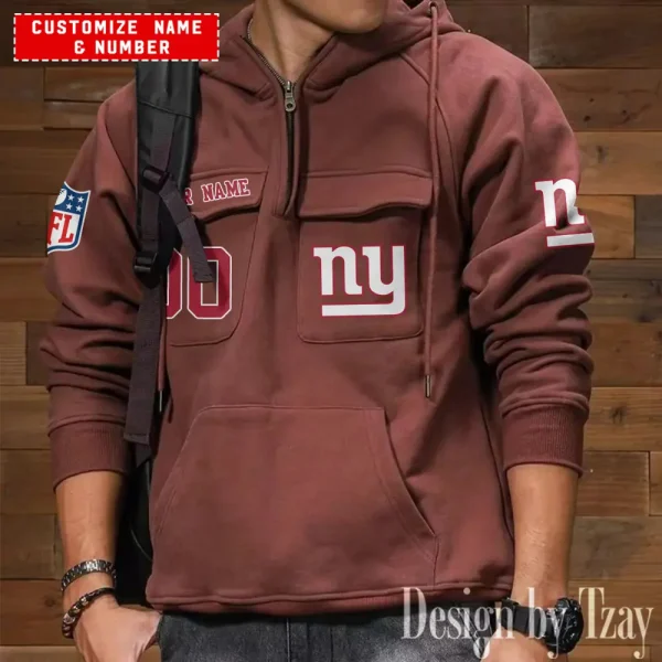 New York Giants NFL Multi Pocket Zipper Retro Hoodie AZVMHD723 - Image 6