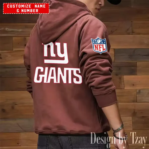 New York Giants NFL Multi Pocket Zipper Retro Hoodie AZVMHD723 - Image 7