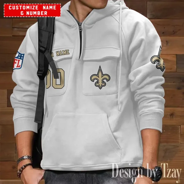 New Orleans Saints NFL Multi Pocket Zipper Retro Hoodie AZVMHD724 - Image 3