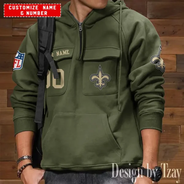 New Orleans Saints NFL Multi Pocket Zipper Retro Hoodie AZVMHD724 - Image 4