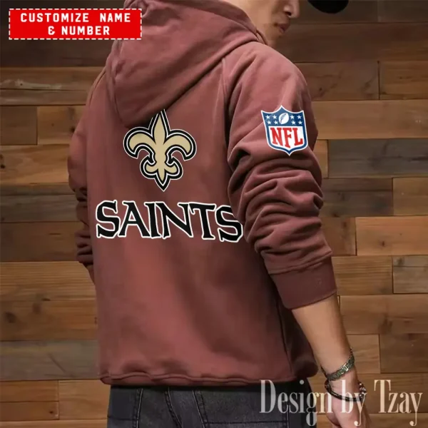 New Orleans Saints NFL Multi Pocket Zipper Retro Hoodie AZVMHD724 - Image 7