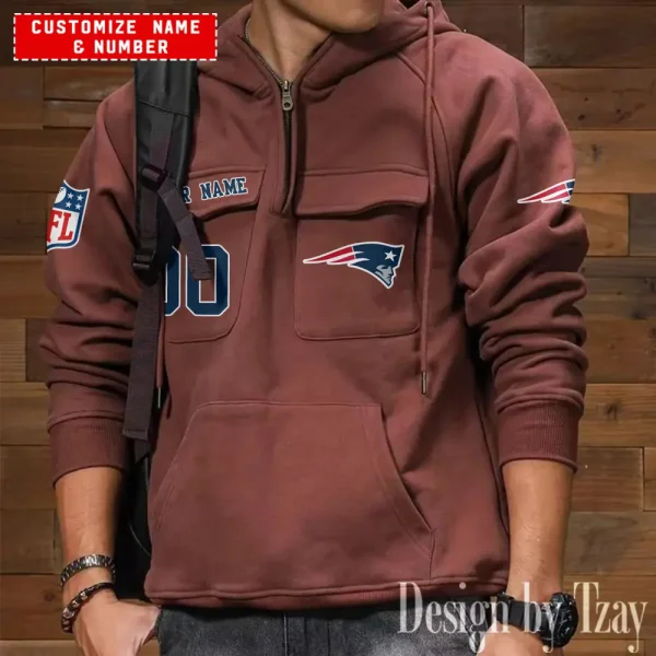 New England Patriots NFL Multi Pocket Zipper Retro Hoodie AZVMHD725