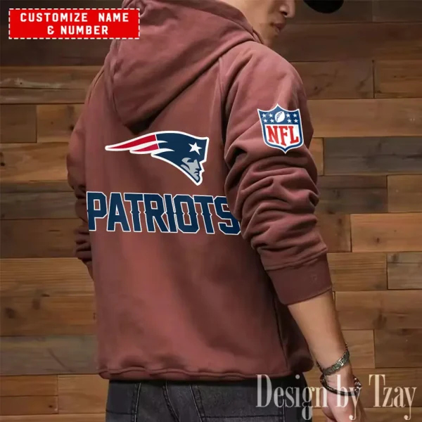 New England Patriots NFL Multi Pocket Zipper Retro Hoodie AZVMHD725 - Image 7