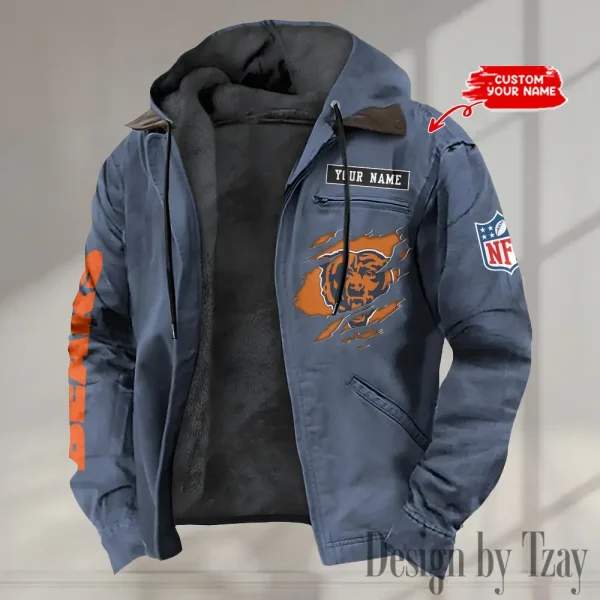 Chicago Bears Men's Casual Padded Jacket Hooded trending 2025 SPTPJH006 - Image 2