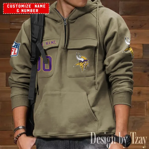 Minnesota Vikings NFL Multi Pocket Zipper Retro Hoodie AZVMHD726