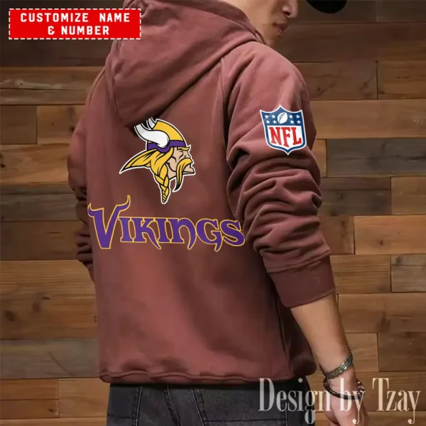 Minnesota Vikings NFL Multi Pocket Zipper Retro Hoodie AZVMHD726 - Image 7