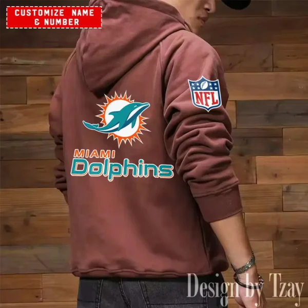 Miami Dolphins NFL Multi Pocket Zipper Retro Hoodie AZVMHD727 - Image 6