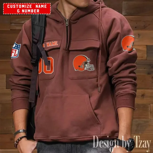 Cleveland Browns NFL Multi Pocket Zipper Retro Hoodie AZVMHD728