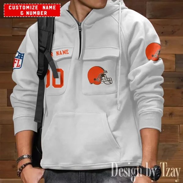 Cleveland Browns NFL Multi Pocket Zipper Retro Hoodie AZVMHD728 - Image 3