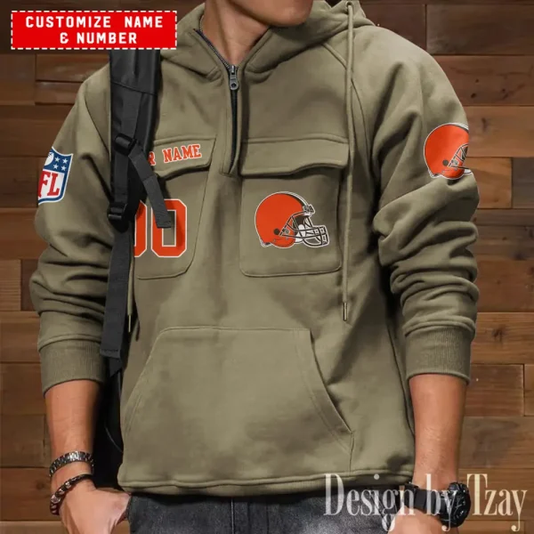 Cleveland Browns NFL Multi Pocket Zipper Retro Hoodie AZVMHD728 - Image 6