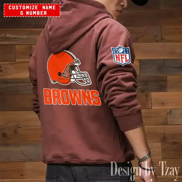 Cleveland Browns NFL Multi Pocket Zipper Retro Hoodie AZVMHD728 - Image 7