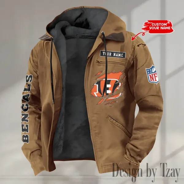 Cincinnati Bengals Men's Casual Padded Jacket Hooded trending 2025 SPTPJH007 - Image 3