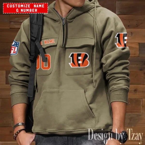 Cincinnati Bengals NFL Multi Pocket Zipper Retro Hoodie AZVMHD729