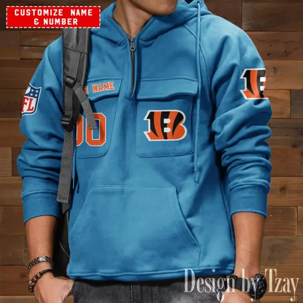 Cincinnati Bengals NFL Multi Pocket Zipper Retro Hoodie AZVMHD729 - Image 2