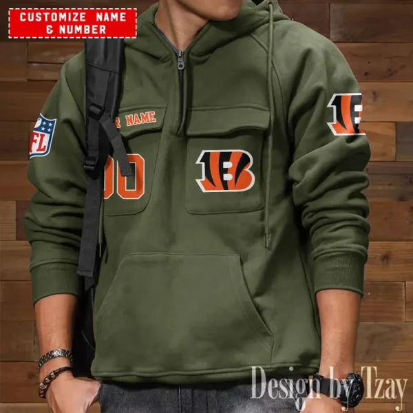 Cincinnati Bengals NFL Multi Pocket Zipper Retro Hoodie AZVMHD729 - Image 3