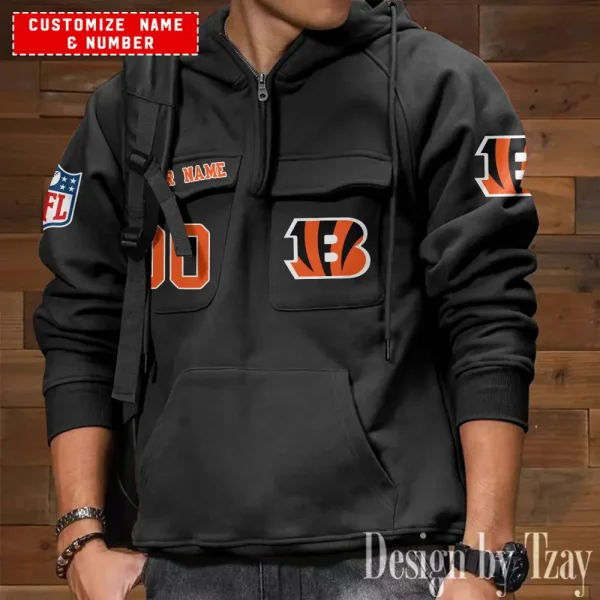 Cincinnati Bengals NFL Multi Pocket Zipper Retro Hoodie AZVMHD729 - Image 5