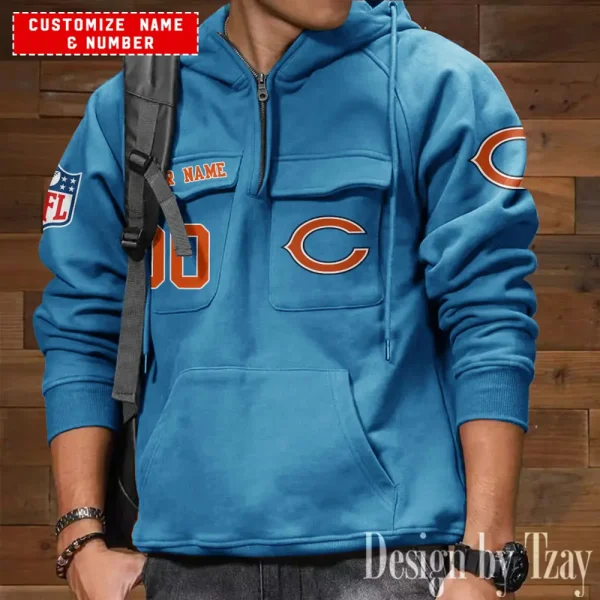 Chicago Bears NFL Multi Pocket Zipper Retro Hoodie AZVMHD730 - Image 5