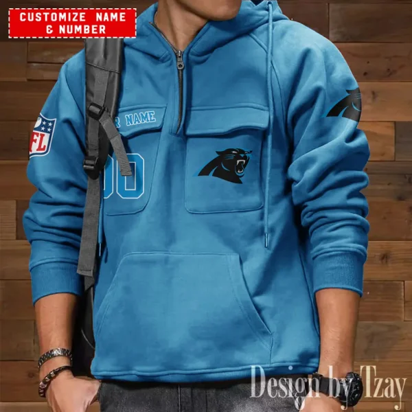 Carolina Panthers NFL Multi Pocket Zipper Retro Hoodie AZVMHD731