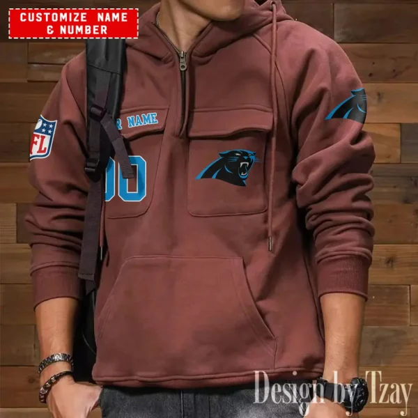 Carolina Panthers NFL Multi Pocket Zipper Retro Hoodie AZVMHD731 - Image 2