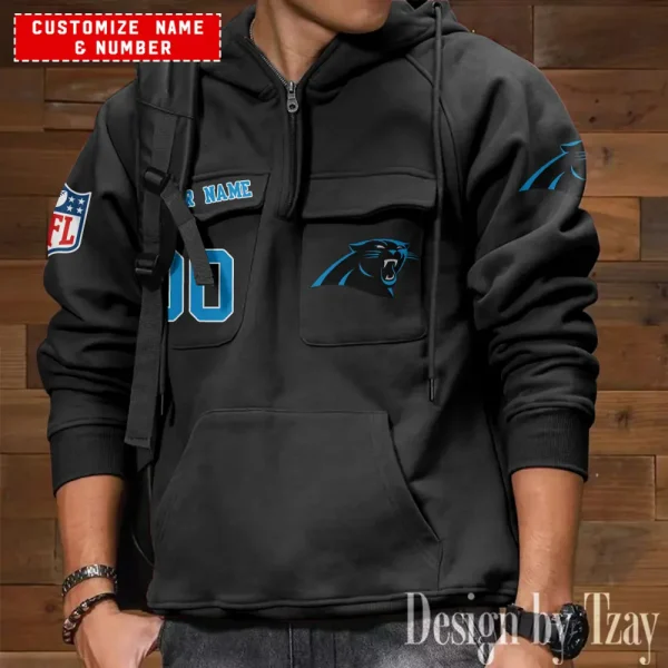 Carolina Panthers NFL Multi Pocket Zipper Retro Hoodie AZVMHD731 - Image 3