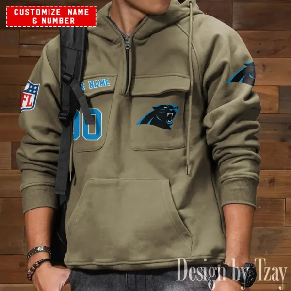 Carolina Panthers NFL Multi Pocket Zipper Retro Hoodie AZVMHD731 - Image 4