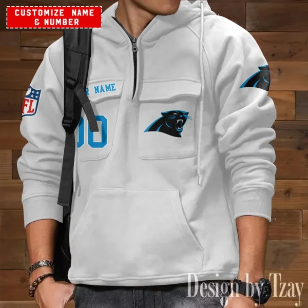 Carolina Panthers NFL Multi Pocket Zipper Retro Hoodie AZVMHD731 - Image 5