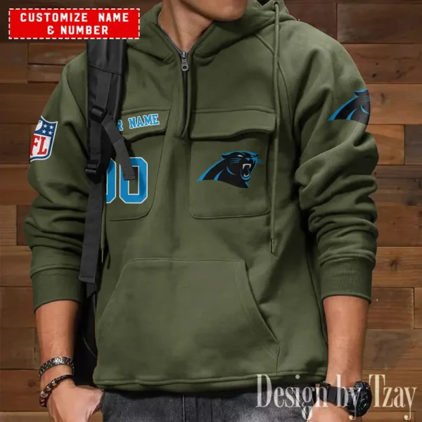 Carolina Panthers NFL Multi Pocket Zipper Retro Hoodie AZVMHD731 - Image 6