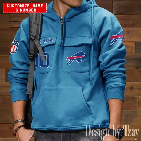 Buffalo Bills NFL Multi Pocket Zipper Retro Hoodie AZVMHD732