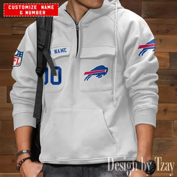 Buffalo Bills NFL Multi Pocket Zipper Retro Hoodie AZVMHD732 - Image 3