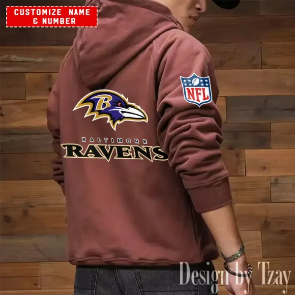 Baltimore Ravens NFL Multi Pocket Zipper Retro Hoodie AZVMHD733 - Image 7