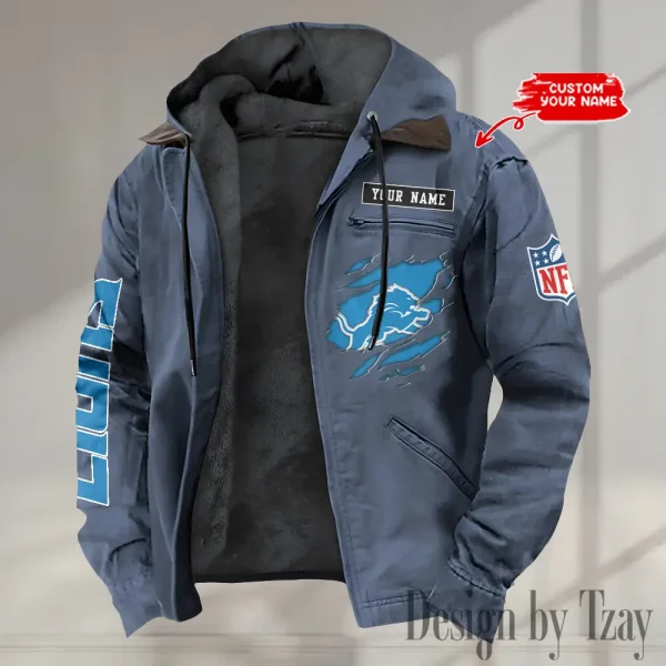 Detroit Lions Men's Casual Padded Jacket Hooded trending 2025 SPTPJH011 - Image 2