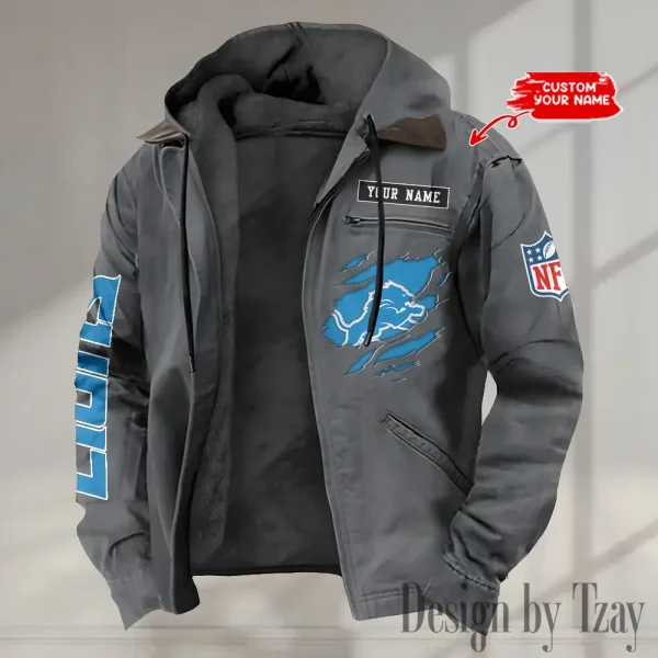 Detroit Lions Men's Casual Padded Jacket Hooded trending 2025 SPTPJH011 - Image 4