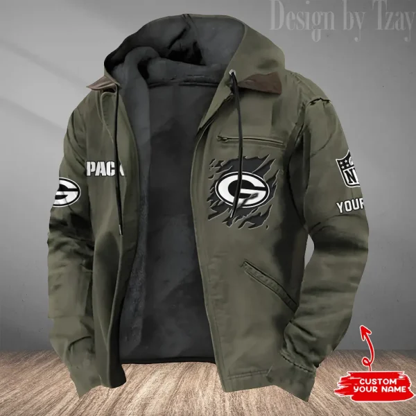 Green Bay Packers Men's Casual Padded Jacket Hooded Trending 2025 SPTPJH045 - Image 4