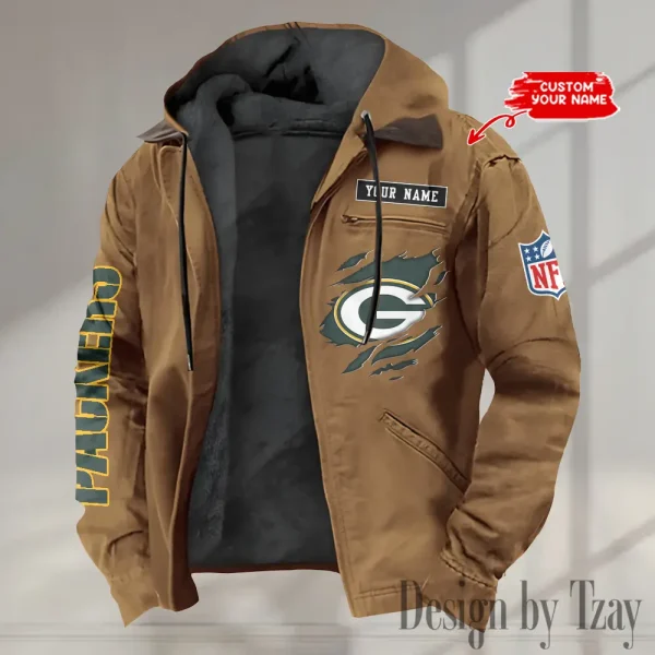 Green Bay Packers Men's Casual Padded Jacket Hooded trending 2025 SPTPJH012